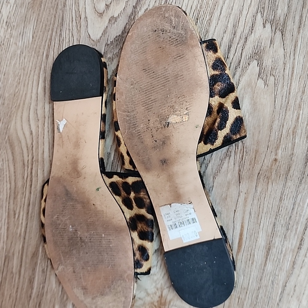 J. Crew Calf Hair Cheetah Print Slides Tan Brown - Picture 6 of 7